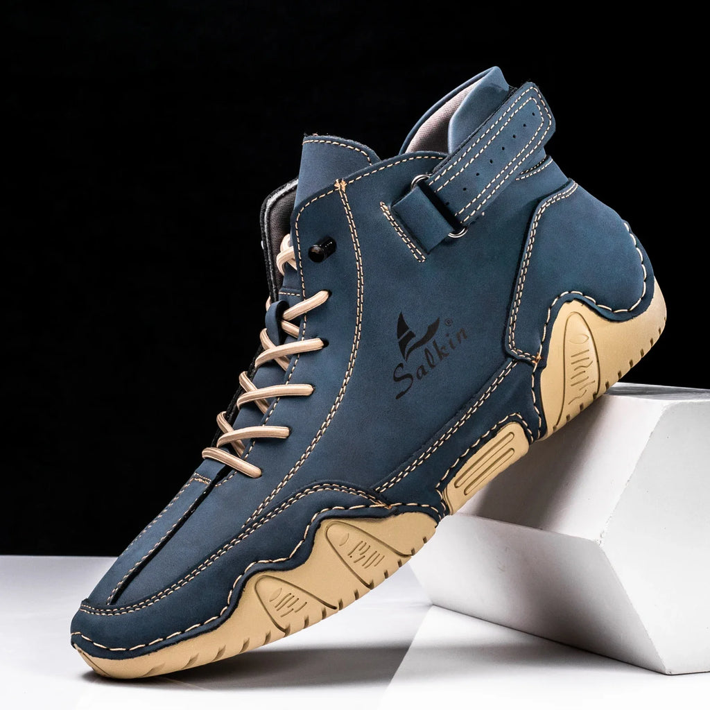 New 2025 Handmade Leather Casual Men Shoes Design Sneakers Man Breathable Leather Shoes Men Ankle Boots Outdoor